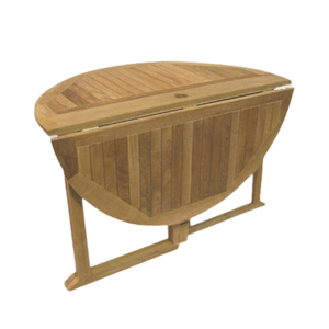 The Royal Teak round <b>table</b> is crafted from natural, weather-resistant teak wood and features a <b>folding</b> leaf for size flexibility - Product Image 2