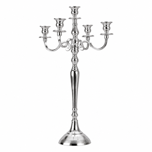 En gros, Candelabre à 5 bras en aluminium finition argentée, Centre de table pour décorations de Noël et d'anniversaire, Écologique - Product Image 2