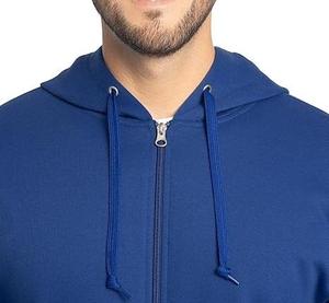 Sweat à capuche zippé bleu uni pour homme, coupe ajustée, en molleton de coton French Terry, idéal pour l'hiver - Product Image 3