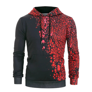 Sudadera con Capucha Gráfica Roja y Negra para Hombre, Diseño Premium con Patrón Agrietado, Estilo Urbano, Estampado de Piel de Reptil - Product Image 1