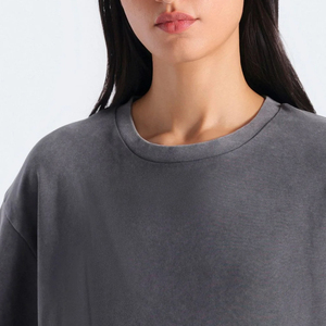 เสื้อยืดคอกลมทรงปกติสำหรับผู้หญิง สีพื้น ผ้าฝ้าย 100% ผ้าฟลีซถัก ระบายอากาศได้ดี เป็นมิตรกับสิ่งแวดล้อม ป้องกันรอยยับ สไตล์มินิมอล - Product Image 3