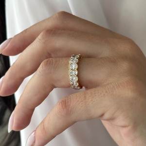 UNIQUE 4.5 Carat Oval Bezel Set Eternity Band , Yellow Gold Lab Grown Diamond Full Eternity <b>Stacking</b> <b>Ring</b> - Product Image 6