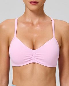 Soutien-gorge de sport rose clair à bretelles croisées pour femme, col en V profond, sans coutures, maintien moyen, respirant, couleur unie, pour le yoga et les activités sportives - Product Image 2