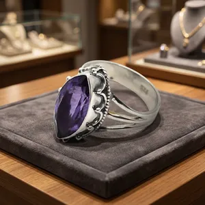 Vintage 925 Silver Amethyst Ring Pear Cut Bezel Setting Women's Gemstone Ring Everyday Wear - Product Image 5