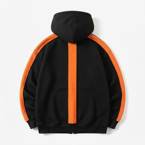 Custom Black <b>Orange</b> Full Zip Hoodie Contrast Panel Sleeves Oversized Streetwear Hooded <b>Sweatshirt</b> - Product Image 3