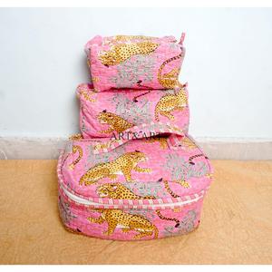 Functional 3-Piece Zipper Closure <b>Vanity</b> Set Stylish Cotton Fabric Eco-Friendly Soft Handle Multi-Purpose Floral Print Bag - Product Image 2