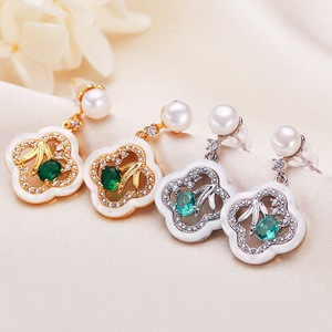 Pendientes Colgantes de Perlas de Agua Dulce con Lazo Retro de Moda, Pendientes Elípticos de Turquesa Genuina para Mujer - Product Image 2