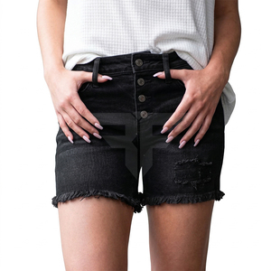 Shorts en jean léger à franges pour femme, taille haute, décontracté, confortable, style été - Product Image 1