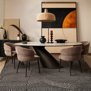 Ensemble de table à manger moderne avec 6 chaises rembourrées, plateau en marbre, base en métal noir, design mid-century pour meubles de maison - Product Image 6