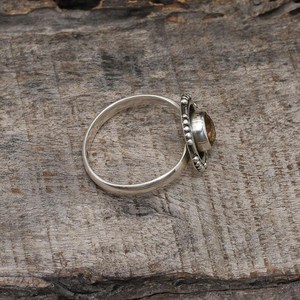 Round Cut Citrine Gemstone <b>Ring</b> Bezel Setting Minimalist 925 Sterling Silver Oxidized Boho Jewelry Gift for Women Party - Product Image 4