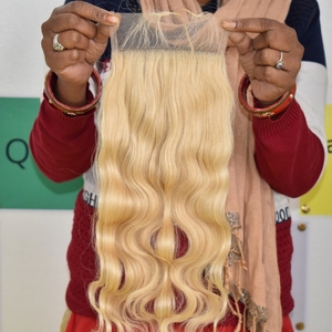 Extensiones de cabello indio virgen Remy sin procesar 5*5 cierre Rubio Bodywave suelta onda profunda doble trama de proveedor Natural - Product Image 1