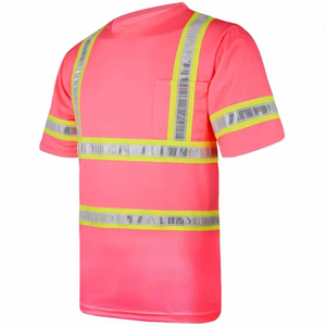 Camiseta de Seguridad para Hombre, Manga Corta, Cuello Redondo, Ropa de Trabajo Transpirable, Poliéster Tejido, Corte Regular, Color Sólido - Product Image 3