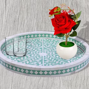 Plateau de service artisanal en os incrusté |   Décoration de table basse bohème par PERFECT ENTERPRISES - Product Image 1