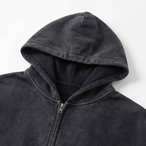 Charcoal Washed Oversized Full <b>Zip</b> Hoodie Vintage Black/Charcoal Pigment Wash, Dropped Shoulder. OEM / Private Label - Product Image 3