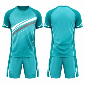 Conjunto de Camiseta y Pantalones Cortos de Fútbol Personalizados con Nombre del Jugador por Transferencia Térmica, Unisex, OEM, de Secado Rápido, Transpirable, Resistente al Viento, con Cuello en V - Product Image 2