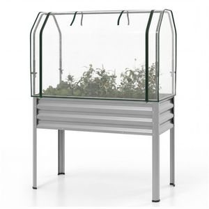 Fioriera rialzata 3-in-1 color argento con mini copertura a serra e struttura in metallo - Product Image 3