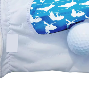 Guante de Golf de Cuero PU Blanco con Palma Azul Estampada, para Mano Derecha, Antideslizante, Transpirable, con Correa de Muñeca Ajustable y Cierre de Gancho y Bucle, Unisex - Product Image 6