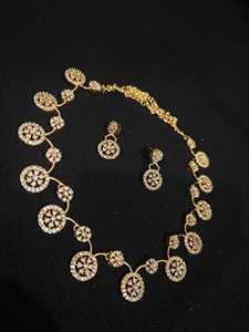 AD Women's Indian Bridal Wedding <b>Necklace</b> and Earring Set Rose Gold Plated Brass Geometric Design <b>Statement</b> Jewelry Handmade - Product Image 4