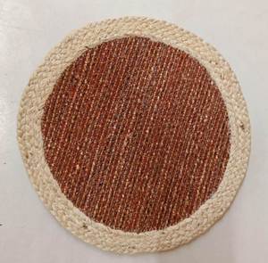 Handmade natural jute silk round <b>placemat</b> with cream cotton rope center for modern bohemian tables & silk table center jute mat - Product Image 3
