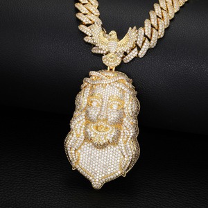Christ Face Pendant 925 Silver Gold Plated Moissanite Inlay Hiphop Men's Religious Charm Everyday Wear Pendant Christian Jewelry - Product Image 2