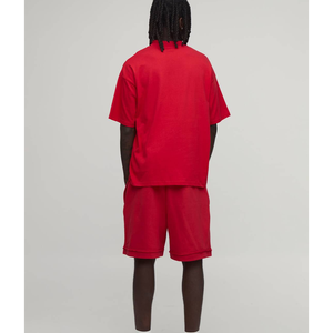 T-shirt classique premium rouge avec logo imprimé/brodé, motif lettres, épaules tombantes, couleur unie, séchage rapide, en coton pour homme - Product Image 6