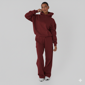 Ensemble de survêtement sport décontracté en molleton de coton épais pour femme, avec sweat à capuche oversize et pantalon de jogging imprimé - Product Image 1