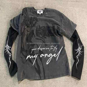 Logo personnalisé DTG Print respirant microfibre T-shirt pour homme double couche en coton délavé à l'acide manches longues et coupe surdimensionnée - Product Image 5