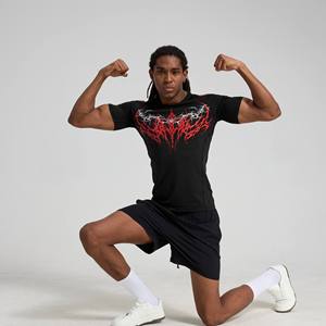 Camiseta Deportiva de Manga Corta para Hombre, Corte Ajustado, con Estampado de Dragón Rojo, Secado Rápido, Cuello Redondo, Tejido de Poliéster, Compresión - Product Image 3