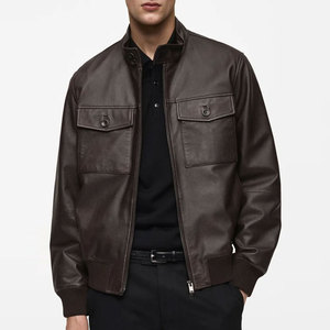 Fashionable Stylish Casual <b>Men</b> Leather Winter <b>Jacket</b> with Stand Collar Zipper Front Modern Slim Fit Design for Every Occasion - Product Image 1