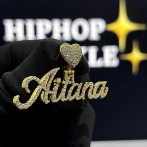 <b>Custom</b> Heart Bail <b>Name</b> Pendant 925 Sterling Silver VVS Moissanite Iced Out Script Hip Hop <b>Necklace</b> Yellow Gold Personalized Gift - Product Image 4