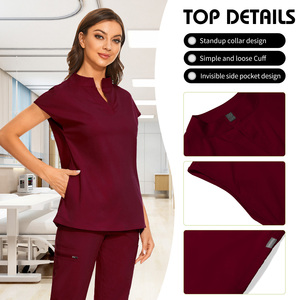 Conjuntos de Uniformes Médicos para Mujer SBUN INTERNATIONAL, Pantalones con Cordón Ajustable y Blusas de Punto de Algodón y Poliéster Marrón con Protección Contra Agujas - Product Image 5