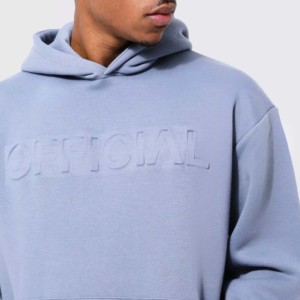 Sudadera con Capucha Azul Claro para Hombre, Logotipo en Relieve, Bolsillo Delantero, Corte Holgado Informal, Ropa de Otoño - Product Image 2