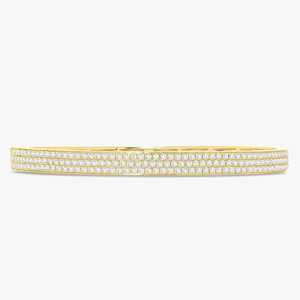 Pave Set Double Security Lock Hinged <b>Bangle</b> <b>Bracelets</b> Three Row sparkling Round Lab Grown Diamond Manufacture 14k 18k Solid Gold - Product Image 1