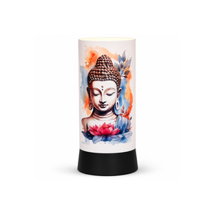 Lampe de table LED imprimée Bouddha avec abat-jour en lin |   Lampe de chevet pour la méditation spirituelle |   Décoration de salon, décoration intérieure, ambiance chaleureuse - Product Image 1