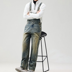 Private Labeling Trending New <b>Mens</b> Plus Size Loose Fit Overalls Adjustable Strap Button Detail Cuffed Cropped Fit Work <b>Dungarees</b> - Product Image 4