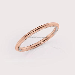 Minimalist Curved Moissanite Diamond Wedding Band Rose Gold Stackable <b>Ring</b> Thin Pave Anniversary Band <b>Dainty</b> Bridal <b>Ring</b> - Product Image 1