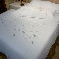 Ensemble de couette QIMA 100% chanvre, motif floral, broderie, écologique, durable, kit de mariage 4 pièces, toutes saisons