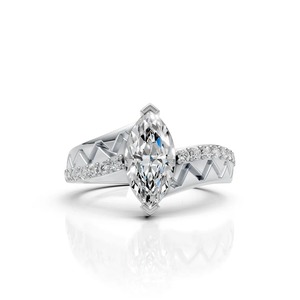 Moissanite <b>Statement</b> <b>Ring</b> in Silver Bold Men's Fine Jewelry Piece Featuring Central Marquise-Cut Solitaire for Party - Product Image 2
