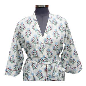 Kimono de Verano con Estampado Floral, 100% Algodón, Cierre con Cinturón, Secado Rápido, Transpirable, Suave, Lavable a Máquina, Cuello en V, Largo Completo, para Mujer - Product Image 3