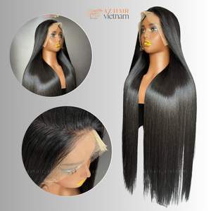 Jet Black #1 Color Bone Straight Extensión de cabello humano Calidad Premium con frente de encaje sin pegamento - Product Image 2