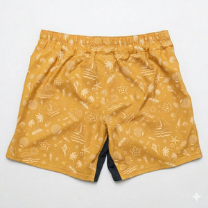 Men's Mustard Yellow Gradient Color Quick Dry 160g Polyester Drawstring Closure Beach Shorts Mid Waist Elastic Waist Swim Trunks - Product Image 1
