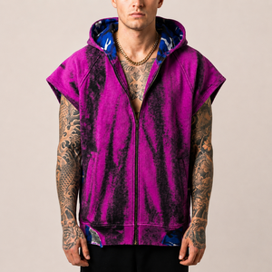 Chaleco con Capucha sin Mangas para Hombre, Estilo Vintage, Lavado Ácido, Oversize, Informal, para Gimnasio, Fitness, Invierno, 100% Algodón Felpa - Product Image 1