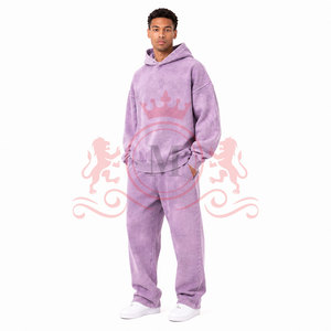 Ensemble de pantalon et sweat à capuche effet délavé premium, tissu en coton doux et respirant, vêtements assortis pour un style de vie actif au quotidien - Product Image 3