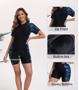 En stock, livraison rapide, maillot de bain une pièce pour femme avec manches courtes, protection anti-UV, fermeture éclair décorative, design personnalisé - Product Image 2