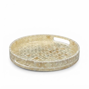 Modern Style <b>Round</b> Mother of Pearl Inlay Decorative Serving Tray Set Hexagon Capiz Shell Mosaic <b>Nesting</b> Trays for <b>Coffee</b> <b>Table</b> - Product Image 5