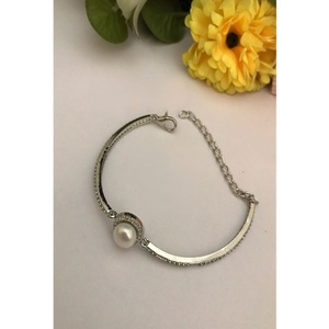 Eleqant Premium Quality Brass Real Pearls Bracelet with <b>Silver</b> Plating Trendy Design for Party Wedding Events Wear for Women - Product Image 2
