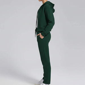 Prix de gros Survêtement 2 pièces en molleton 100% coton pour femme, style hiver décontracté avec dentelle, broderie de logo personnalisée, style Hip Hop - Product Image 2