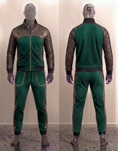 Men's Green Gray Geometric <b>Tracksuit</b> Set Full Zip Jacket Jogger Pants Casual Autumn Wear Regular Fit 2 Piece - Product Image 1