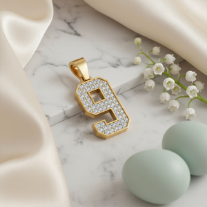 Diamtrendz Lucky Number 9 <b>Pendant</b> Without Chain 925 Silver Cubic Zirconia Diamond 10K 14K 18K <b>Solid</b> <b>Gold</b> Option Available - Product Image 6