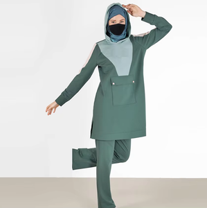 Ensemble de sport modeste personnalisé pour femmes avec fermeture éclair et poches, ensemble de gym musulman à séchage rapide, tenue de sport musulmane pour femmes - Product Image 5